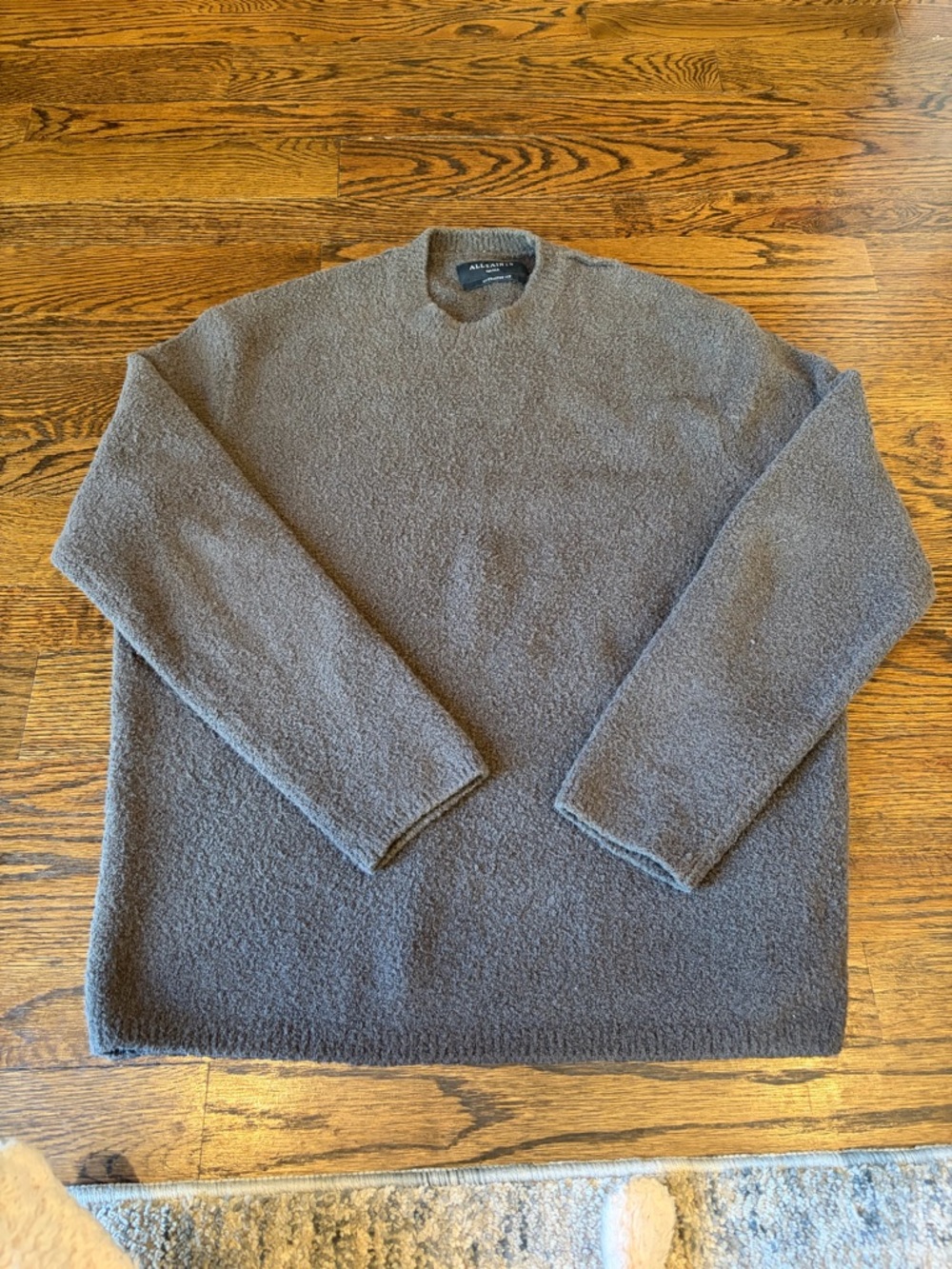 All Saints Men's Taupe Crewneck Bouclé Sweater